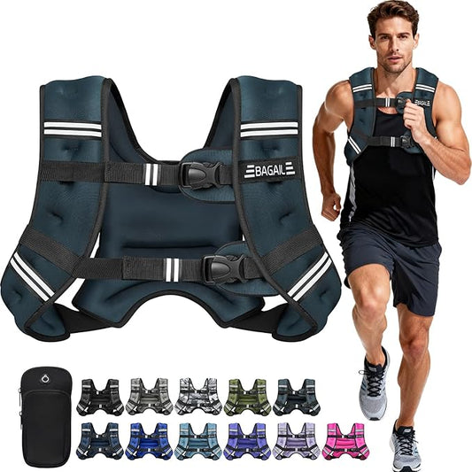 BAGAIL Weighted Vest, 5lb/8lb/10lb/12lb/15lb/20lb/25lb/30lb Weight Vest for Walking & Weight Loss, Reflective Rucking Vest with Phone Pouch for Women & Men, Home Gym & Outdoor Training