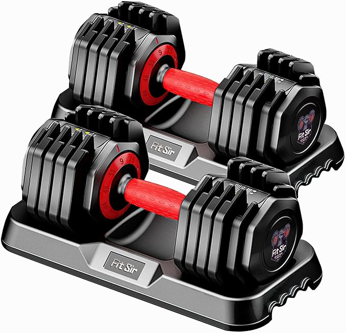 25/55LB Adjustable Dumbbell Set,10 in 1 Free Weights Dumbbell with Anti-Slip Texture Handle,1 Sec Speed Adjustment Men/Women Gym and Home Strength Training Equipment.