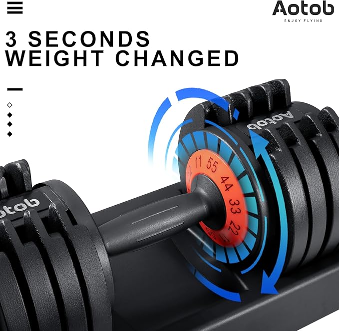 AOTOB 25/55 LBS Adjustable Dumbbell Set, Anti-Slip Fast Adjusting with Turning Handle, Adjustment for Men and Women, Weights Pair for Compact Home Gym Exercise Strength