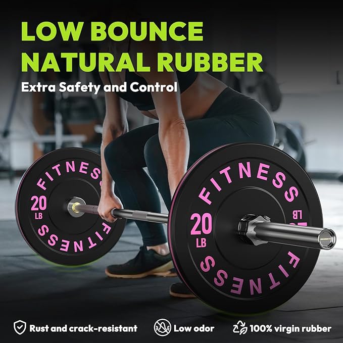 2-Inch Weight Plates High Bounce, Olympic Bumper Plate Set 45/100/160/190/260/300lb, Colored Weight Plates Set for Home Gym, Barbell Weights Rubber Strength Training Plate for Weight Lifting