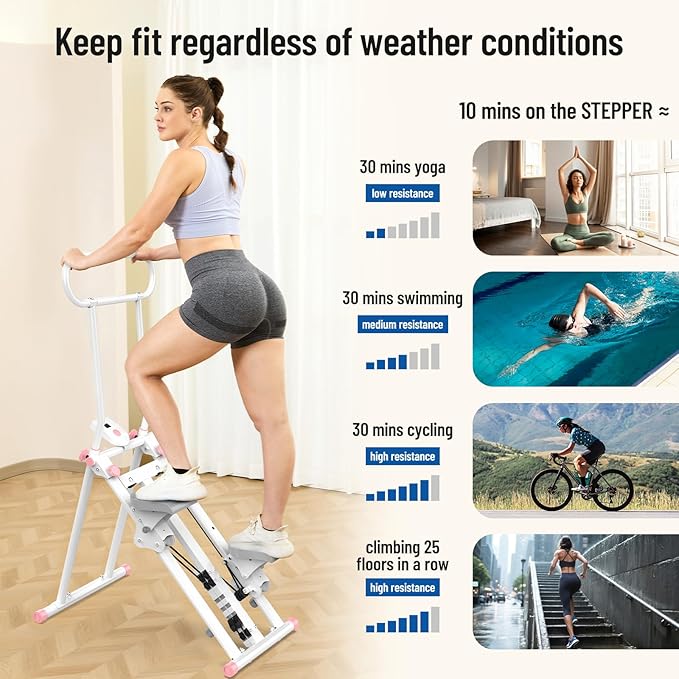 HXD-ERGO Stair Stepper for Home, New Version 6 Adjustable Resistance Vertical Climber Cardio Exercise Machine, Folding Stair Climber for Full Body Workout with Adjustable Handlebar for Women & Men