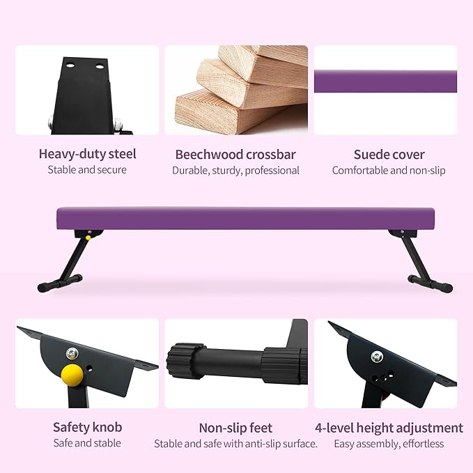 EL&IT·Wings 6FT/8FT Gymnastic Balance Beam for Kids, Adjustable Balance Beam with Leg, High and Low Level Floor Beam, Gymnastics Equipment for Home and Gym Center