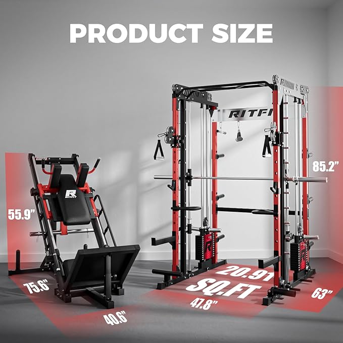 RitFit M1 Pro Smith Machine Package, All-in-One Power Cage with Weight Stack Set, Includes LAT Pulldown & Cable Crossover System for Home Gyme