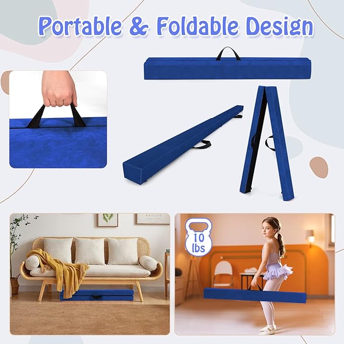 Giantex 7FT/8FT/9FT Balance Beam, Folding Gymnastics Beam w/Carry Handles, Floor Foam Gymnastics Equipment for Kids, Non Slip Rubber Base for Exercise, Practice & Professional Home Training
