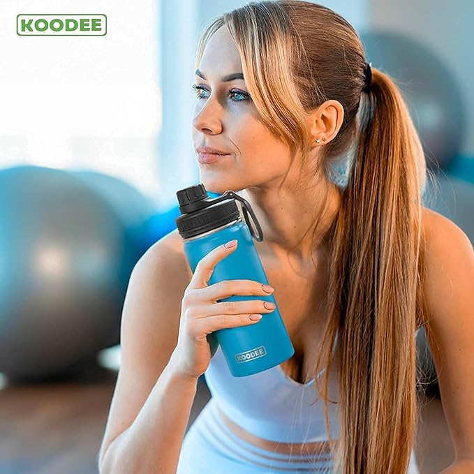 koodee Water Bottle for Kids-16 oz Stainless Steel Vacuum Insulated Sports Water Bottle for Black to School, Reuasble Metal Wide Mouth Water Flask for Girls Boys- BPA Free (Sky Blue)