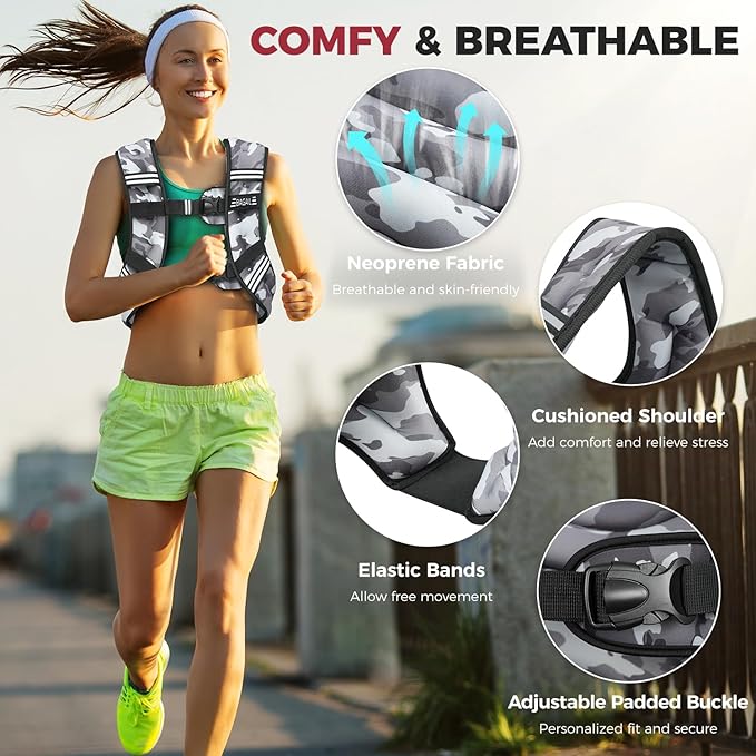 BAGAIL Weighted Vest, 5lb/8lb/10lb/12lb/15lb/20lb/25lb/30lb Weight Vest for Walking & Weight Loss, Reflective Rucking Vest with Phone Pouch for Women & Men, Home Gym & Outdoor Training