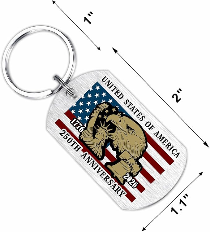 Viayen 250 Years America Flag Keychain, 250th Anniversary USA Merchandise Gift 1776-2026 Commemorative Patriotic Ornament