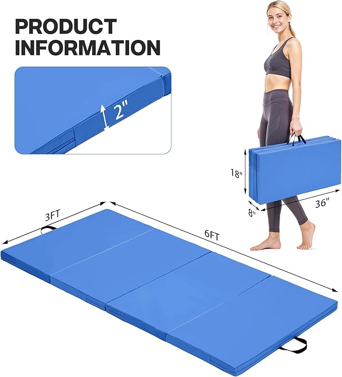 Outdoor Basic 6'x3'x2" Gymnastics Tumbling Mats Folding Panel Thick Gym Exercise Mat for Home