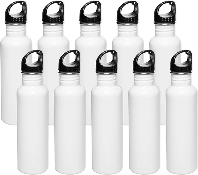 DISCOUNT PROMOS Stainless Steel Water Bottles 26 oz. Set of 10, Bulk Pack - Reusable, Leak Proof, Perfect for Gym, Hiking, Camping, Outdoor Sports - White