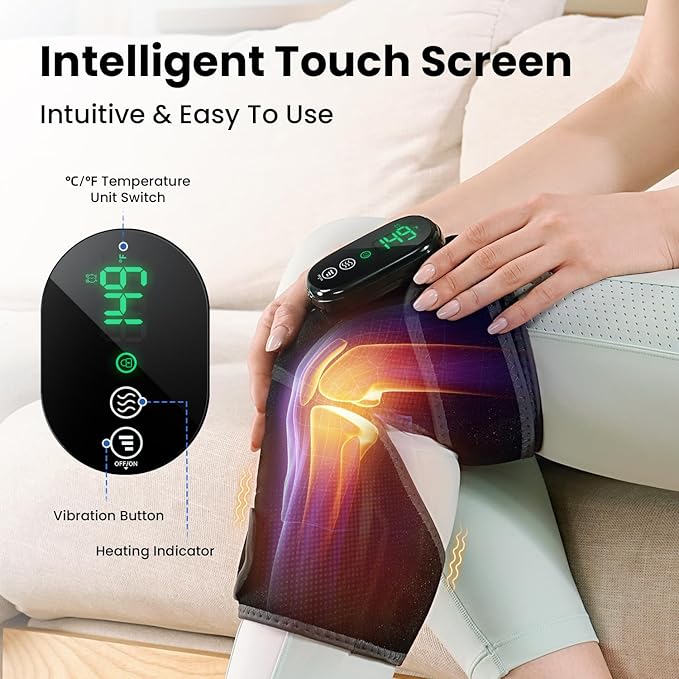 Cordless Knee Heating Pad, Newly 4 Vibration Motors Knee Massager, 3-in-1 Heated Knee Brace with 5 Heat Levels and 5 Massage Modes, Heated Knee Massager Brace, Birthday Gifts for Dad & Mom (1 PCS)