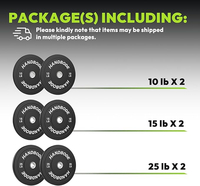 2-Inch Weight Plates High Bounce, Olympic Bumper Plate Set 45/100/160/190/260/300lb, Colored Weight Plates Set for Home Gym, Barbell Weights Rubber Strength Training Plate for Weight Lifting