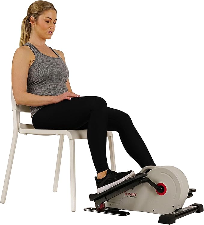 Sunny Health & Fitness Under Desk Pedal Elliptical Machine, Adjustable Resistance Leg Exerciser Home Workout While Sitting for Seniors, Optional Motorize or in Pink with SunnyFit App via Bluetooth
