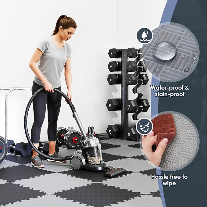 4/5" Extra Thick 43 Sq Ft High-Density Eva Foam Exercise Gym Mats, 16 Pcs Double Side Interlocking Puzzle Floor Tiles (20"x20") for Home Gym, Black&Gray