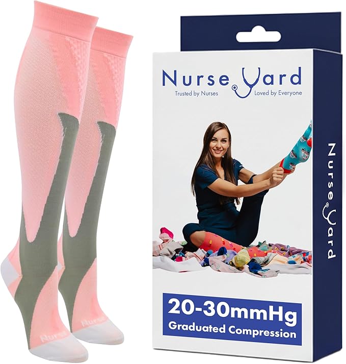 Nurse Yard Compression Socks for Nurses - Women & Men - 20-30mmHg Graduated Compression, Zero-Toe Compression, For Medical Staff, Nursing, Athletic Support Such As Running, Cycling, Hiking - 1 Pair