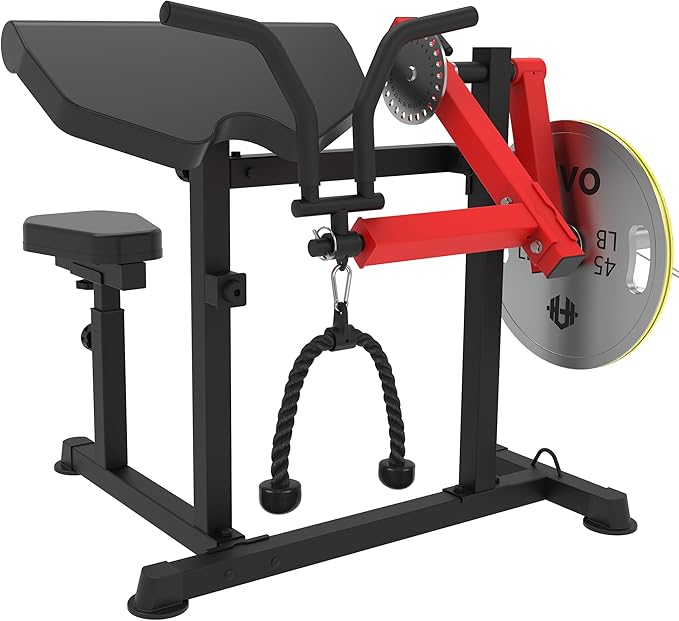 HVO Bicep Tricep Curl Machine: Adjustable Preacher Arm Bicep Curl and Tricep Extension Machine Plate Loaded Exercise Equipment for Home Gym
