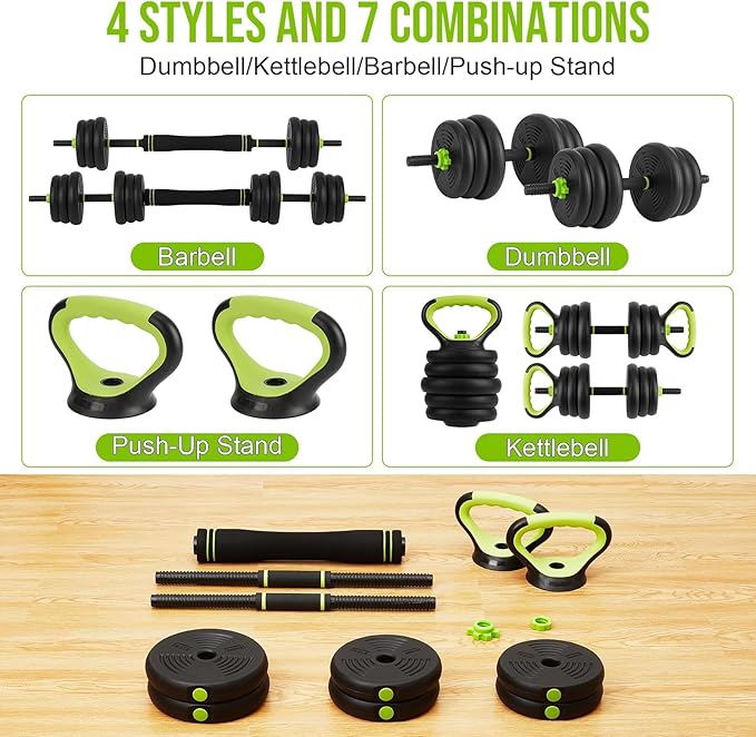 4-In-1 Adjustable Dumbbell Set - Dumbbell/Barbell/Kettlebell/Push Up Stand for Home Gym
