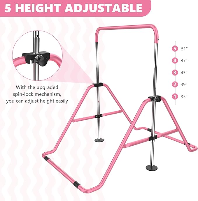 HYD-Parts Gymnastics Bar with Mat, Foldable Gymnastics Horizontal Bar Height Adjustable, Gymnastics Equipment for Kids 3-12 Ages, Children's Gifts