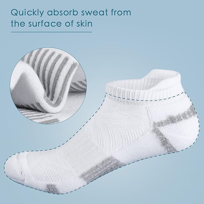 Airacker Ankle Athletic Running Socks Cushioned Breathable Low Cut Sports Tab Socks for Men and Women (6 Pairs)