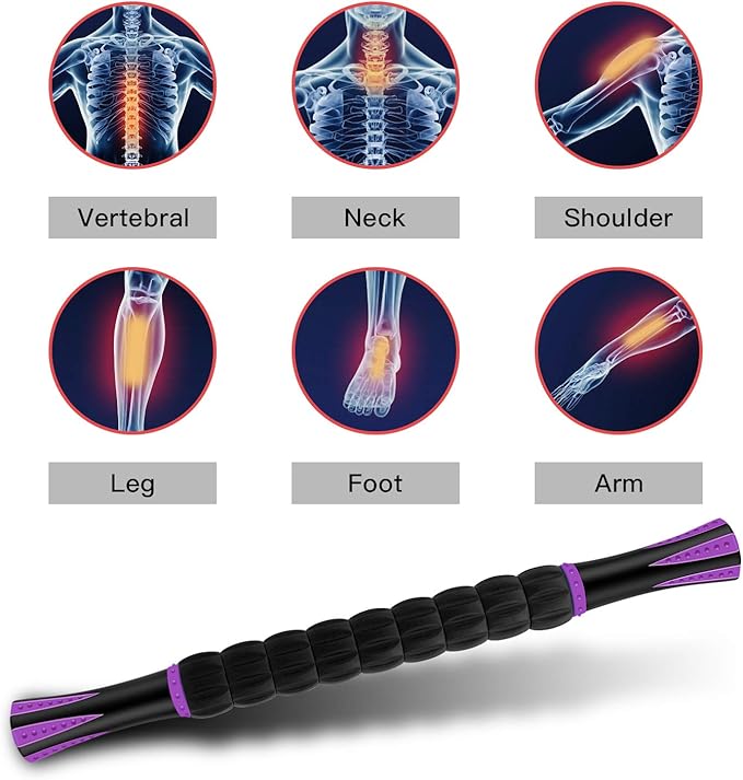 Massage Roller Stick for Athletes, Help Reducing Soreness Cramping Tightness Leg Arms Back Calves Muscle Massager, Purple Black- 18 inch