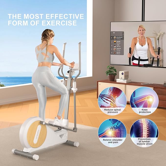 Elliptical Exercise Machine for Home,3-in-1Compact Training Machines with 16 Resistance Levels,14LB Flywheel,Low Impact Magnetic Cross Trainer,Quiet Portable Elliptical for Small Spaces