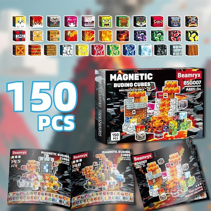 150 PCS Magnetic Blocks - Building Block for Kids Ages 4-8, Magnet Blocks Cubes Tiles Constructions Toys Girl Boy, STEM Educational Stacking Toy, Play Game Preschool Learning Gifts