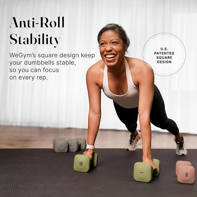 WeGym SafeGrip Square Dumbbells with Anti Slip Handles, Aesthetic Free Weights for Home Workouts, Stable Design Prevents Rolling during Floor Exercises