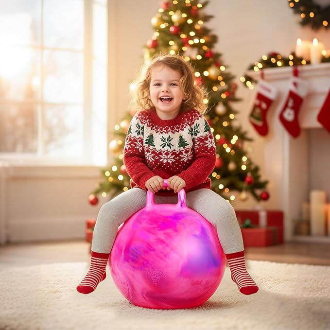 EVERICH TOY Hopper Ball for Kids, 18In Ride On Bouncy Ball with Handle, Purple Pink Clouds Girls Toys for Indoor Outdoor Active Play Toys, Best Christmas Girls Boys Gifts for 4 5 6 7 8 Yr Old