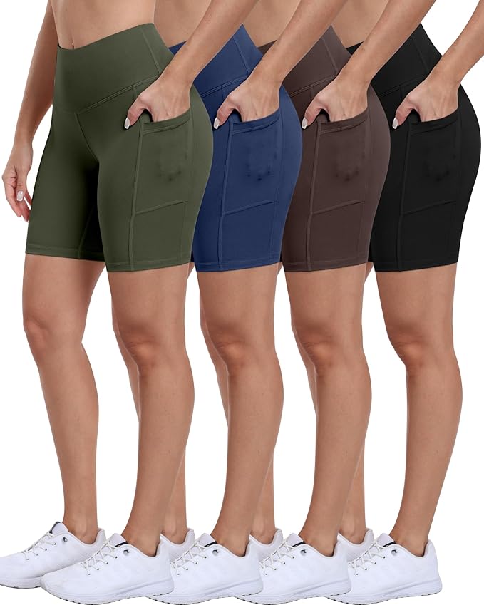 ATHVOTAR Biker Shorts Women with Pockets - 3"/5"/8" High Waisted Workout Spandex Tummy Control Gym Running Yoga Shorts