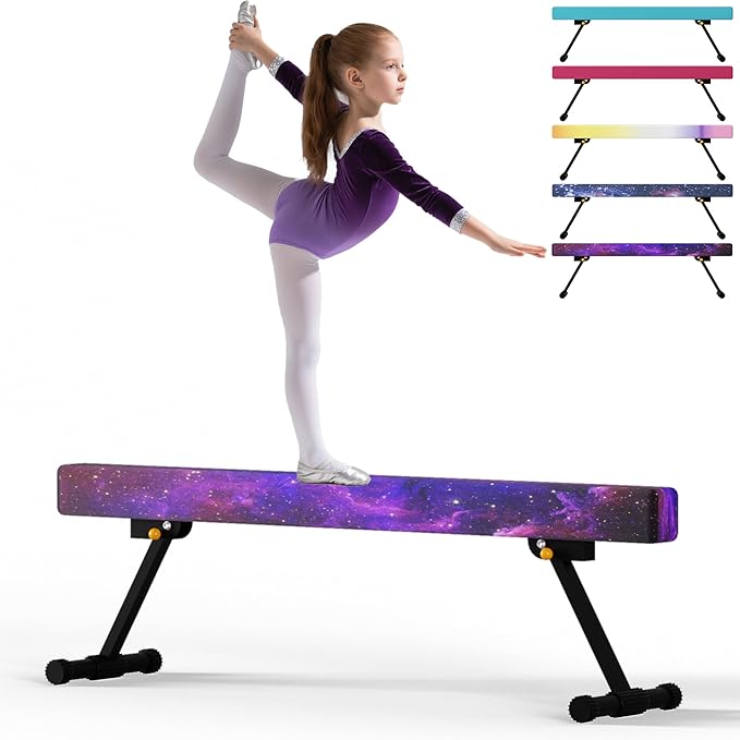 EL&IT·Wings 6ft/8ft Gymnastic Balance Beam, Adjustable High and Low Level Floor Beam - Highly Stable - Gym Practice Training Equipment for Kids Children Girls Home