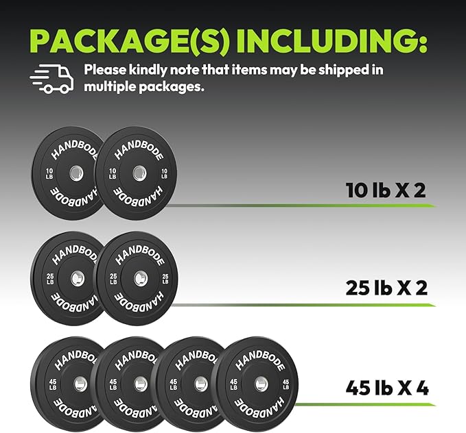 2-Inch Weight Plates High Bounce, Olympic Bumper Plate Set 45/100/160/190/260/300lb, Colored Weight Plates Set for Home Gym, Barbell Weights Rubber Strength Training Plate for Weight Lifting