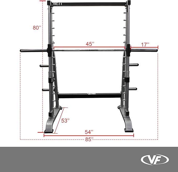 Valor Fitness Smith Machine Multi-Function Power Rack - 500lb Squat Rack or Bench Press Station - 2" Plate Storage Pegs- Attached Sliding Knurled Barbell - Home Gym