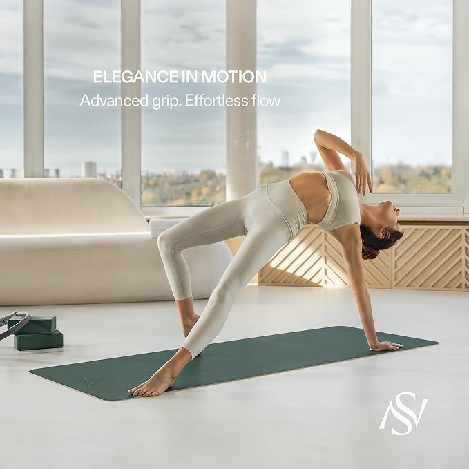 Premium Yoga Mat – Natural Rubber Non-Slip Fitness & Pilates Mat with PU Grip Surface, Carrying Strap Included, Sweat-Resistant, Durable Support, 4mm Thick, 72"x27" for Yoga, Pilates, Gym and Home Workouts