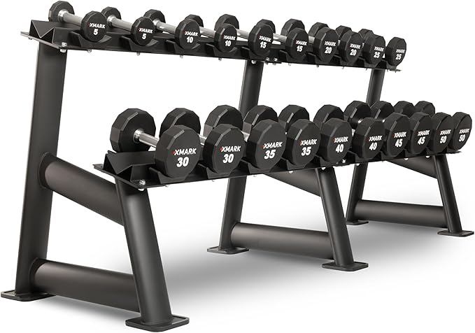 XMARK Dumbbell Weights Sets, 5-50lb and 5-75lb Dumbbell Sets, No Odor, Urethane Dumbbells, Commercial Gym and Home Gym Equipment