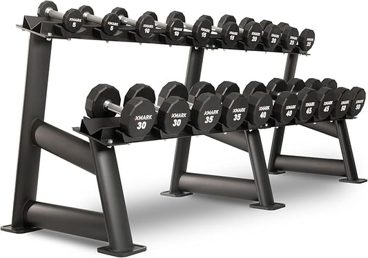XMARK Dumbbell Weights Sets, 5-50lb and 5-75lb Dumbbell Sets, No Odor, Urethane Dumbbells, Commercial Gym and Home Gym Equipment