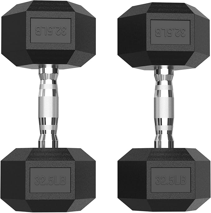 PAPABABE Hex Dumbbell Set with Rubber Grip 2.5-125lb, Odorless Rubber Coated Weight Fixed Dumbbells Set of 2, Weights for Women at Home, Hand Weights for Home Gym & Strength Training,Pesas Para Ejercicios