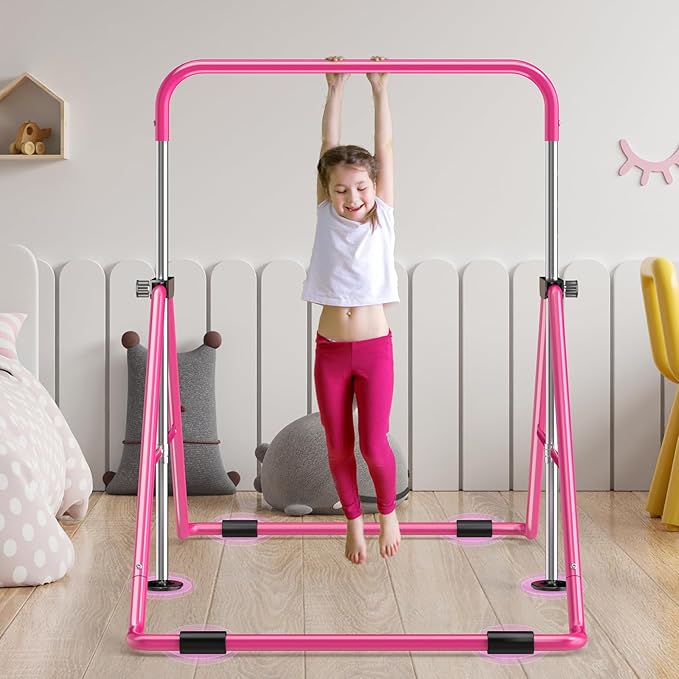 Safly Fun Foldable Gymnastics Bar for Kids, Adjustable 35"-51", Sturdy 145 lbs Capacity, Easy-to-Assemble, Gymnastics Equipment for Kids for Indoor/Outdoor Training