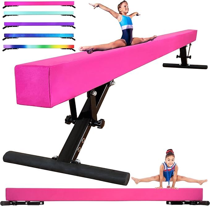 PreGymnastic 8FT Balance Beam, Raised Gymnastics Beam for Kids Ages 3-12, Home Gym Equipment for Training, Adjustable Balancing Beam Indoor, Off-Ground Competition Style