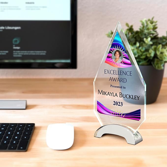 9 1/4" Personalized Glass Plaque for Awards and Trophies, Custom Award for Employee of the Month, Retirement, Leadership and Appreciation Gift P (Design 6)