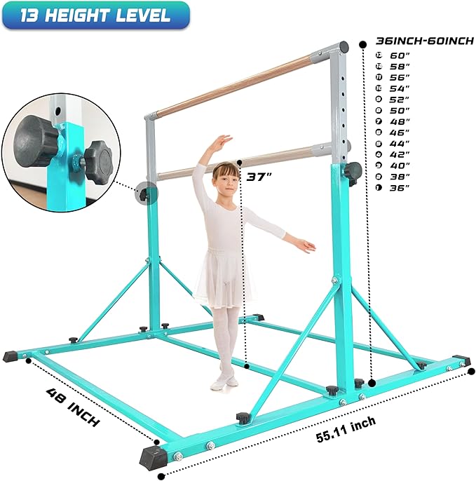 Marfula Gymnastic Bar For Kid and Teenage of 3-25, 5Ft/8 FT Base Length 4Ft Width 5Ft Adjust Height, Gymnastic Kip Bar For Gymnast, Gymnastic Training Equipment For Professional Training Home Club Use