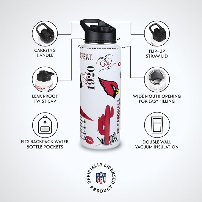The Memory Company Officially Licensed NFL 34oz Water Bottle - Premium Stainless Steel Double-Wall Insulated, Leakproof Design