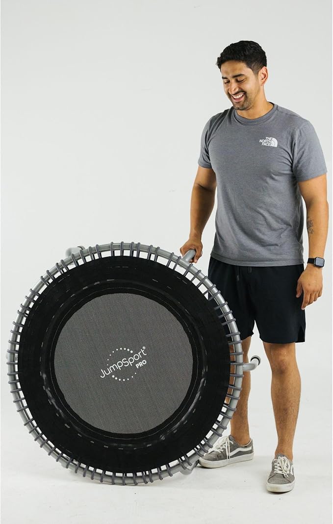 JumpSport 350 PRO Fitness Trampoline, Cardio Workout, No-Tip Arched Legs Home Gym Equipment, Adjustable Bungees & 60 Day Trial Video