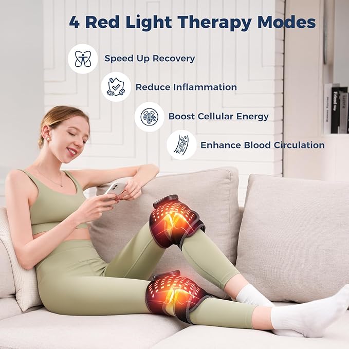 Cordless Red Light Therapy Knee Heating Pad with Heat - 660nm&850nm Knee Brace with 5 Heating Levels, 5000mAH Rechargeable Battery for Knee Shoulder Elbow, Gifts for Men Women, Black 1PC