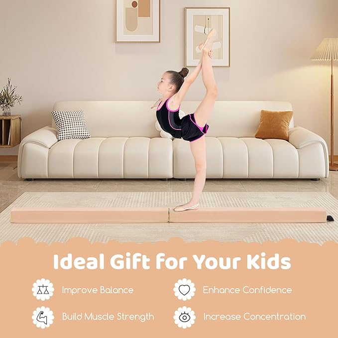 Giantex 7FT/8FT/9FT Balance Beam, Folding Gymnastics Beam w/Carry Handles, Floor Foam Gymnastics Equipment for Kids, Non Slip Rubber Base for Exercise, Practice & Professional Home Training