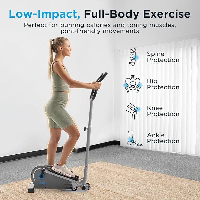 JLL Smart Mini Elliptical – Low-Impact Cardio, Quiet Magnetic Resistance (8 Levels), Compact for Home or Office, LCD Display, Bluetooth SunnyFit App Compatible
