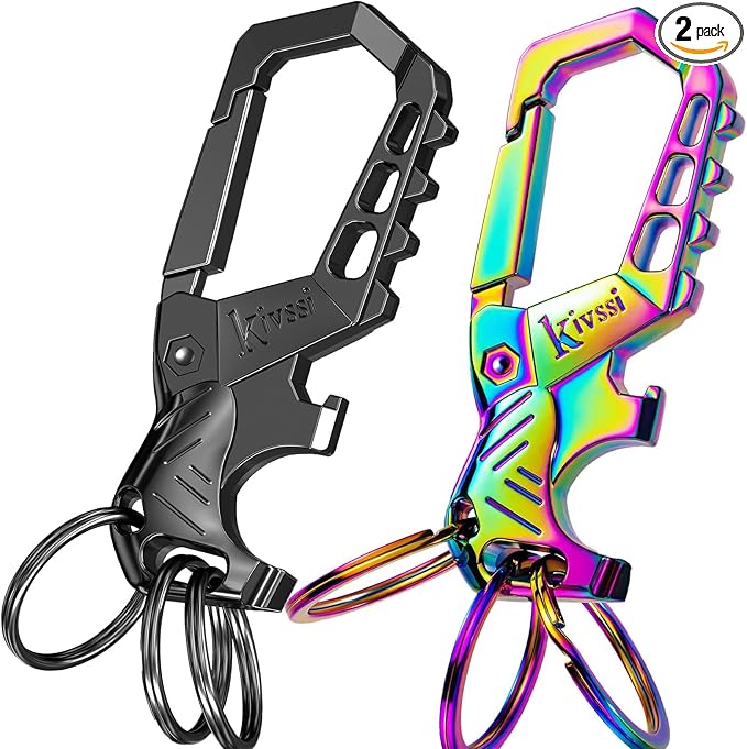 Heavy duty metal keychains, Carabiner clip Car key chains,Fashion family keychain bottle opener and 3 Key Rings suitable for men and women.(Black+Multicolor)