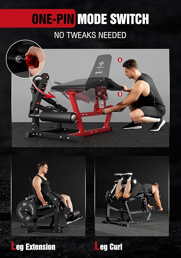 Mikolo Leg Extension and Curl Machine, Adjustable Leg Curl Machine, Seated Leg Extension and Lying Curl Machine for Home Gym, Leg Workout Equipment with Cable System
