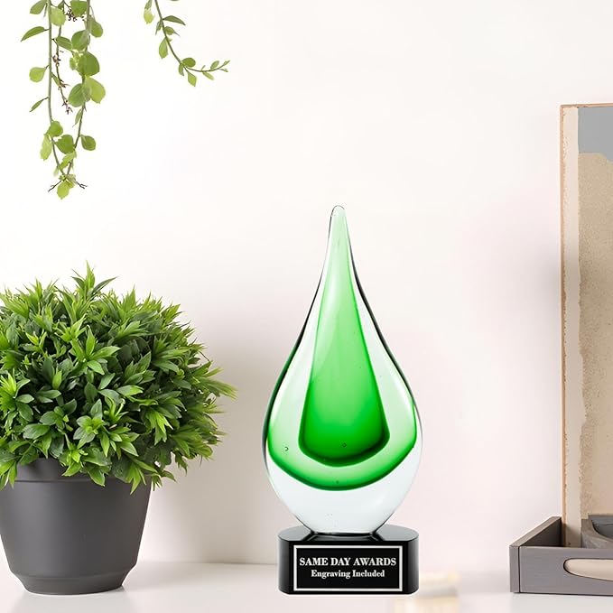 Hand-Blown Art Glass Award – Custom Engraved Elegant Award for Corporate, Sports Retirement Volunteer Recognition Leadership Personal Milestones Employee Gifts