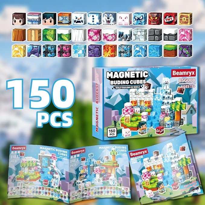 150pcs Magnetic Blocks Toys for Kids, Stacking Magnets, School STEM Toys Birthday Gifts for Boys and Holiday Easter Gifts BSG008