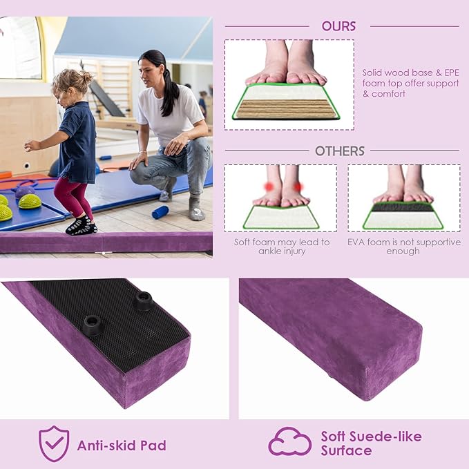 Giantex 7FT/8FT/9FT Balance Beam, Folding Gymnastics Beam w/Carry Handles, Floor Foam Gymnastics Equipment for Kids, Non Slip Rubber Base for Exercise, Practice & Professional Home Training