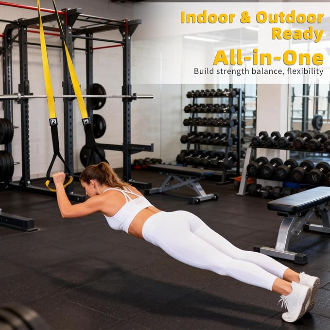 Home Suspension Straps Training Kit, Gym Bodyweight fitness All in One Workout for Full Body, with Safety Sign, Big Poster&Mess Bag